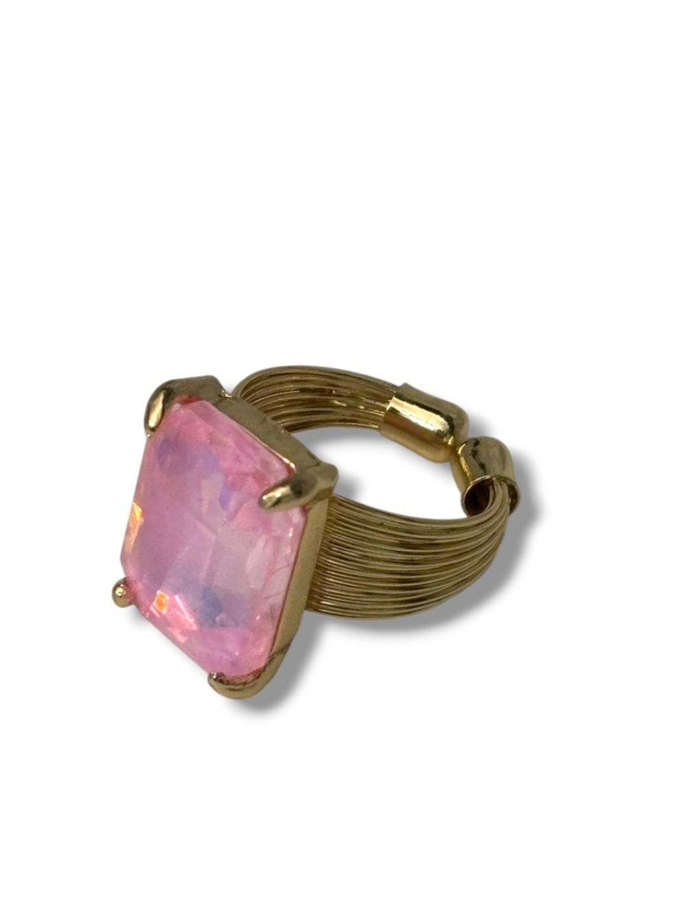 Gold-Tone Ring with Pink Square Glass
